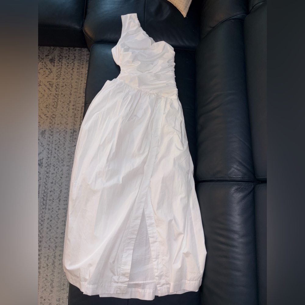 Abercrombie and Fitch Cotton White One-Shoulder Ruched Bodice Dress
